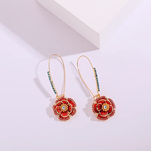 Zeshops Rose Dangle Earrings With Mixed Stone Accents, Gold-Tone Metal Trendy And Unique Women's Fashion Earrings #TOP2