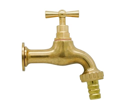 L'ARTISTICA F.LLI PERINCIOLI | Rubinetto Portagomma Lucido, Rubinetto in Ottone per Fontane a Colonna o Muro, 116x100mm