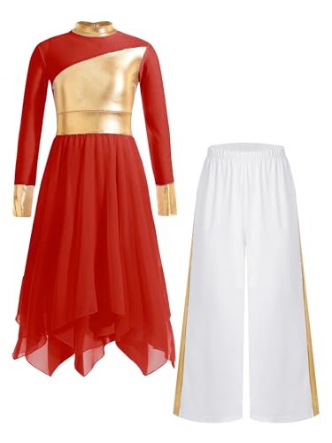 Robe de danse d'église liturgique à manches longues pour fille évitant la gêne au dos
