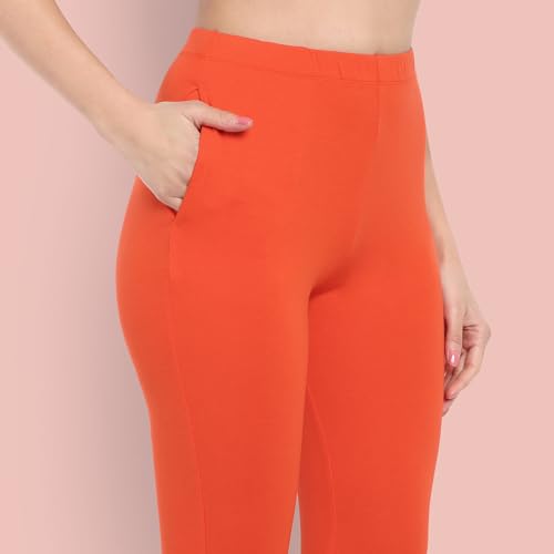 Image of ONE SKY Women Full Length Leggings | Cotton Modal Spandex Blend | High Waist Stretchable & Bio-Washed Fabric | Colour-Lock Technology | Comfortable Leggings for Women