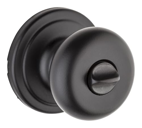 Image of Kwikset Hancock Interior Privacy Door Knob with Lock, Door Handle For Bathroom and Bedroom, Matte Black Keyless Turn Lock Doorknob, with Microban Protection