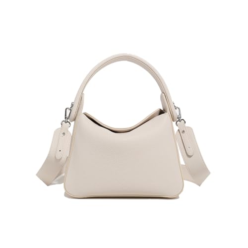 Women Top Handle Handbag Medium Leather Dumpling Bag Designer Crossbody Purse with Detachable Strap (Beige)