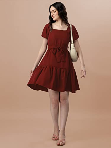 Image of OTABU Women's Casual Party Mini Dress Square Neck Short Bubble Sleeve A-line Loose Summer Dresses
