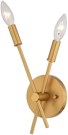 VAXCEL Warwick Elegant 2-Light Natural Brass Wall Light - Contemporary LED Candelabra Wall Sconce for Living Rooms, Bedrooms, Hallways, Bathrooms