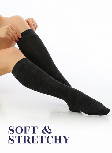 Image of Hugh Ugoli Women's Rayon Derived from Bamboo Knee High Socks Comfort Seam Long Dress Socks, Shoe Size 5-8 /8-11, 4 Pairs