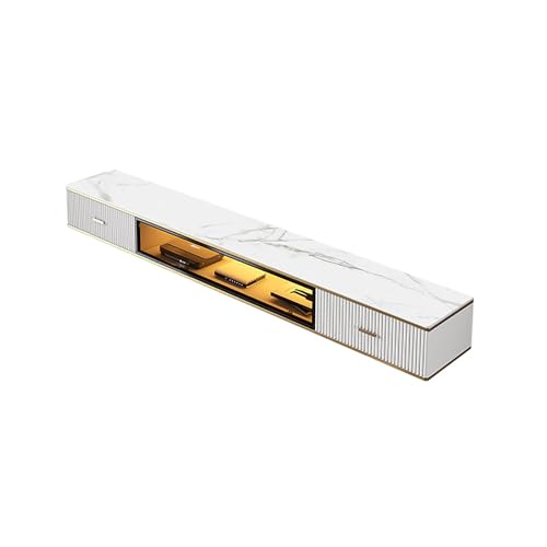 Estante flotante para TV con almacenamiento, consola multimedia montada en la pared con puertas y cajones, centro de entretenimiento de alto brillo con gestión de cables