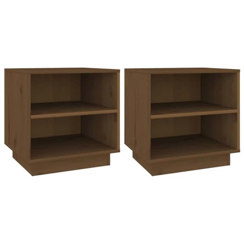 vidaXL 2X Bois de Pin Solide Tables de Chevet Tables de Nuit Armoires de Chevet Armoires de Lit Chambre à Coucher Maison Marron Miel 40x34x40 cm