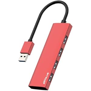 Hub 3.0, Aluminiumlegierung Ultra Slim USB Verteiler, Tragbarer 4 Port Mehrfachstecker für Laptop, PC, iMac, Mac Pro, Surface Pro, MacBook, Flash Drive, XPS【Rot】
