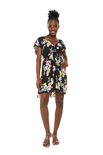 Image of Family Matching Hawaiian Clothes, Hibiscus Black | Black Hibiscus Print • Soft Rayon Fabric • Family Matching Outfits • Vacation Ready • Luau Party Wear