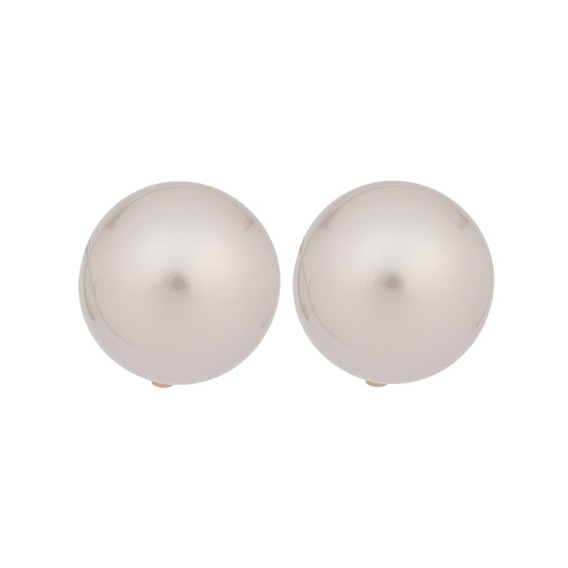 Shell Pearl Stud Earrings for Women | 20mm Round | Gold Color Brass | Anti-Tarnish Clip-On Studs | Classic & Ethnic Wear Jewelry | Non-Pierced Ears-image-43