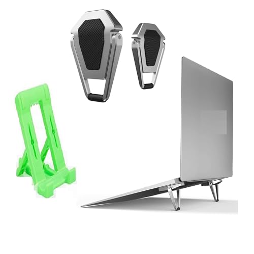Image of Mini Laptop Stand for Desk, Portable Aluminium Cooling Pad Clip, Silver, Pack of 2, Compatible with MaBook, Lnovo, Delll, HPP, Accer and Other Laptops with Mini Mobile Holder