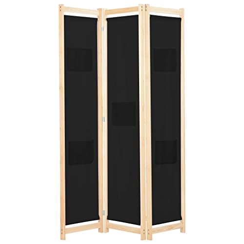 vidaXL Cloison de Séparation 3 Panneaux Séparateur de Pièce Paravent Pliable Brise-Vue Chambre à Coucher Maison Intérieur Noir Tissu