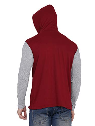 Image of Geum Men's Full Sleeve Hooded T-Shirt with Button-Down Front | Casual Slim Fit Cotton Shirt-Style Tee