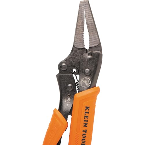 Image of Klein Tools 38610 Locking Plier, Long Nose with Lever Release Handles, High Torque, Ideal for Tight Spaces, 4-Inch
