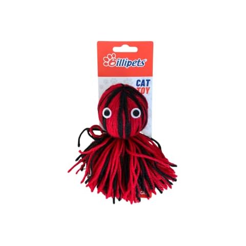 Billipets Cat toy. I Love My Cat Black/Red Wool Cat Toy. Catnip and bell inside to attract attention. (Octopus) Cover