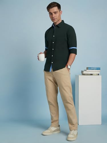 Image of Dennis Lingo Men Cotton Solid Slim Fit Casual Shirts