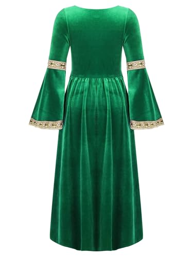 Robe de princesse Renaissance verte en velours pour fête de carnaval
