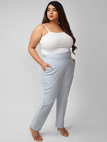 Image of AMYDUS Plus Size Women Crease Seam Tummy Shaper Pants | High-Waist | Stretchable | Straight Fit | Wide Waistband | 2 Pockets | Cloud Soft Fabric | Tummy Tucker Jeggings for Women - XL to 9 XL