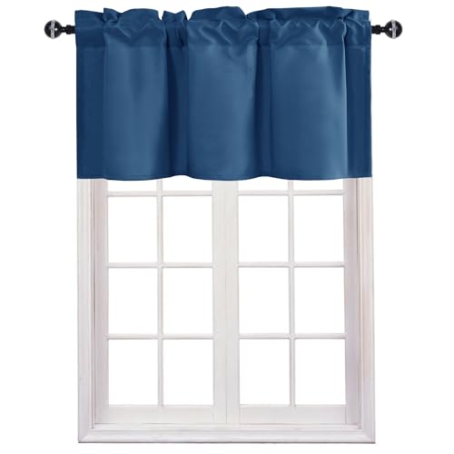 JIUZHEN Royal Blue Valance Curtains for Window 1 Panel, 30 x 24 Inches