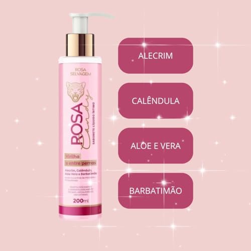 Rosa Selvagem Candy Sabonete Íntimo Líquido Feminino Vaginal Virilha Controle Candidíase 200ml Vegan