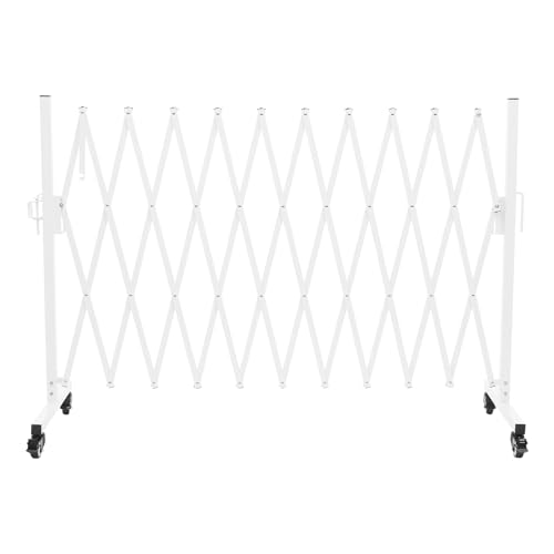 11FT Industrial Expandable Barricade Folding Security Gate with Wheels, Retractable Driveway Gate with Aluminum Fence, Portable Safety Barrier, White