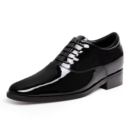 Image of CHAMARIPA Men's Oxfords Elevator Shoes Invisible Height Increasing Shoes | 2.76 /3.15 Inches Taller Lace-up Oxfords with Patent Leather Breathable Calfskin Integrated Elevator Insole Business Wedding