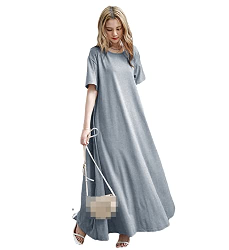 Robe ample femme couleur unie grise coupe fluide à col rond taille M version A