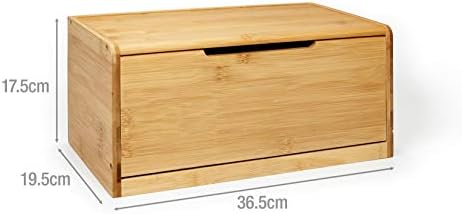 woodluv Bread Bin Countertop Bread Storage for Kitchen With Drop Down Front Lid, 36.5 x 19.5 x 17.5 cm