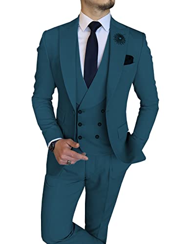 Men's 3 Piece Suit Classic Fit Forma Tux Slim Fit Solid Suit Groomsman Suit- Blazer, Pants, Vest