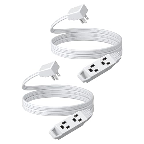 DEWENWILS 6FT Flat Plug Extension Cord, 3 Prong Ultra Thin Power Strip, 13A/125V/1625W, 16/3 Awg Grounded Flat Power Cable for Indoor Narrow Space, SPT-3 Cord, ETL Listed, White, 2 Pack Whit