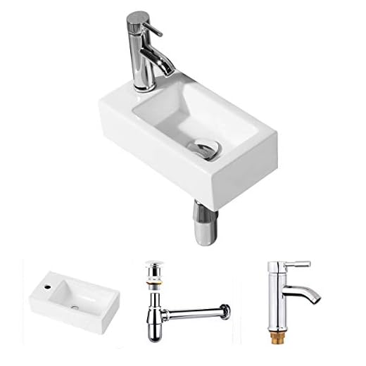 Gimify Bathroom Corner Sink Wall Hung Basin Rectangular Wall Mounted Small Cloakroom Sink Ceramic Modern in White - Faucet & No Overflow Drain Included