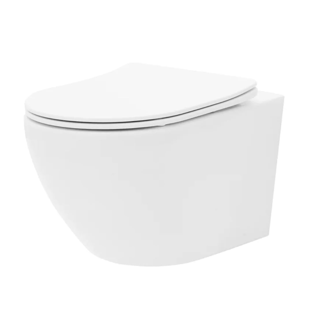 VBChome WC sospeso senza bordi in ceramica con coperchio WC WC in Duroplast abbassamento automatico Rimless SoftClose, WC ovale a forma di parete, WC