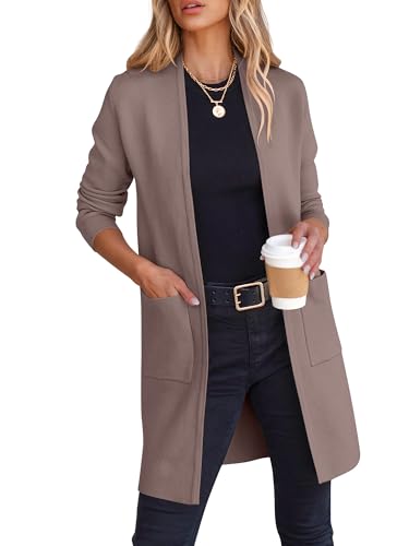 ANRABESS Cardigan Sweater for Women Casual 2025 Fall Fashion Coat Long Sleeve Open Front Knit Coatigan Outwear Nutmeg Small