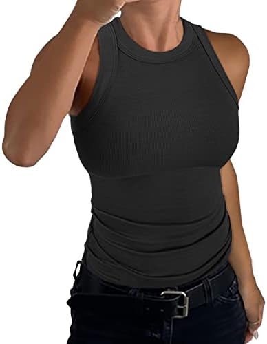 GEMBERA Womens Sleeveless Racerback High Neck Casual Basic Cotton Ribbed Fitted Tank Top Black M