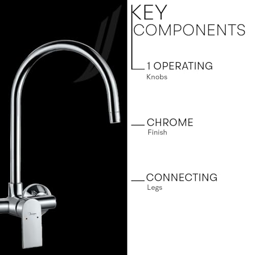 Image of Jaquar Wall Mounted Single Lever Sink Mixer with Swinging Spout on Upper Side, Connecting Legs & Wall Flanges, Stylish & Durable Faucet for Kitchen & Bathroom, Sliver, Chrome Finish