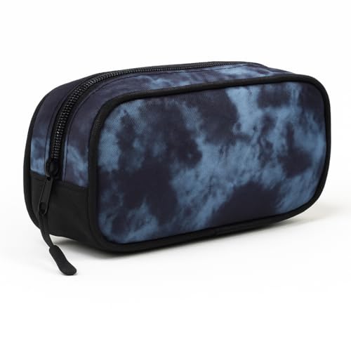 Estojo Escolar Juvenil Oceano Tie Dye em Nylon Resistente com Zíper Puxador Personalizado Compacto Leve Grande Capacidade para Lápis Canetas Marcadores Unissex 21x9x8cm (Azul)