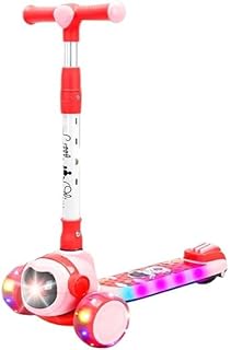 سكوتر اطفال 2 في 1 بعجلات ليد- مقابض قابلة للتعديل، فرامل خلفية، مقعد متين قابل للطي - سكوتر ركل خارجي للأولاد والبنات، لعمر 3 سنوات فما فوق (أحمر، أبيض)