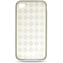 White Clear Checker Pattern Skin Gel Crystal Cover Case for Apple Iphone 4 4g