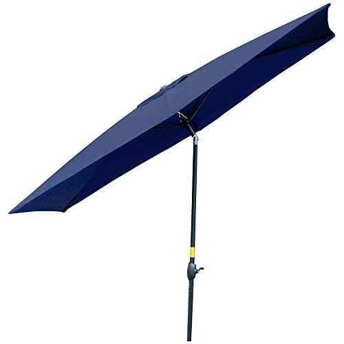 Outsunny 6.5' X 10' Rectangular Market Umbrella, Patio Outdoor Table Umbrella With Crank And Push Button Tilt, Blue #TOP7