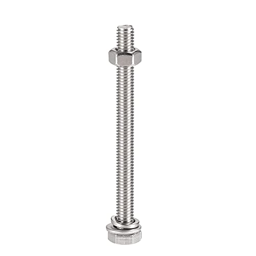 Image of uxcell M6 x 75mm Hex Head Screws Bolts, Nuts, Flat & Lock Washers Kits, 304 Stainless Steel Fully Thread Hexagon Bolts 10 Sets