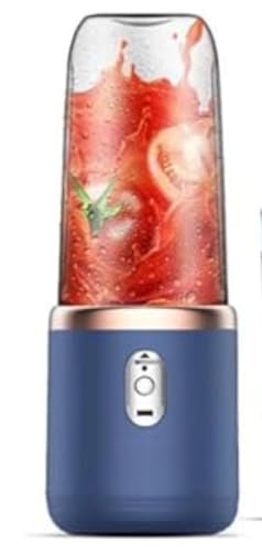 Portable milkshake blender and juicer, a set of 6-bladed mini blender with powerful functions and one touch operation, suitable for kitchen travel, USB rechargeable (Blue double cup)