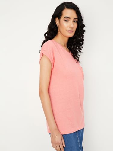 Image of Max Women Cotton Blend Solid Regular Fit T-Shirt
