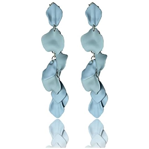 VIUJUH Long Rose Petal Dangle Earrings - Fashion Boho Acrylic Flower Earrings - Large Statement Resin Floral Earrings for Lady, Bridal, Great for Pageant, Prom, Gifts Box (Grey) Cover