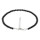 Lebensquelle Plus Fußkettchen mit Edelsteinen | 4 mm Ø | 25 cm + 5 cm verstellbar | Edelsteinschmuck (Turmalin/Schörl)