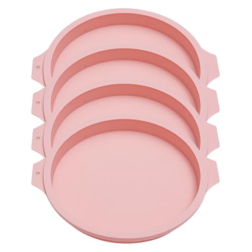 YILANJIN 4 PCS Silicone Cake Tins for Baking, Layered Cake Baking Moulds, Silicone Round Cake 8 Inch Quick Release Silicone Cake Mould Reusable Silicone Baking Tins for Layer Cake Cheese Cake (Pink)