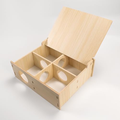 Multi-Chamber Wooden Hamster Hideout & Tunnel - Durable Ventilated Natural Wood Cage Accessories for Dwarf Syrian Hamsters and Small Pets