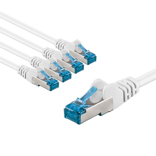goobay 66049 CAT 6A Netzwerkkabel im 5er Set/Patchkabel geschirmt S/FTP/CU Ethernet Kabel, PiMF, LSZH/Cat 6a Kabel mit 10Gbits / Wei&szlig; / 5x 2m