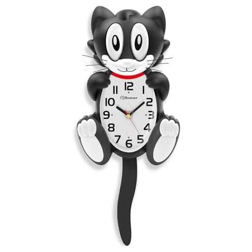 Soobest 18 Inch 3D Large Cat Wall Clock Battery Operated Silent Non Ticking with Moving Eyes and Pendulum Tail, Retro Kids Analog Wall Clock for Gift Decor Black