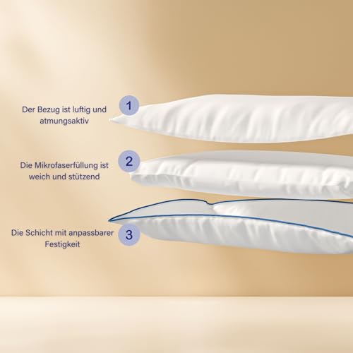 Emma Classic Flauschkissen 80x80 – Ovales Mikrofaser Kopfkissen, verstellbar, maschinenwaschbar & ergonomisch, weich & für individuell anpassbaren Schlafkomfort