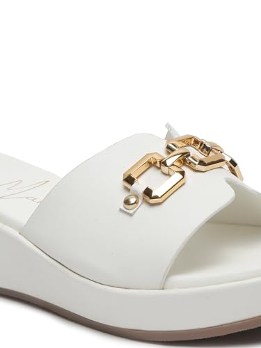 Image of Bruno Manetti Women's Slipon Back Open with Upper Golden Buckle Round Toe Comfort Platform Wedges